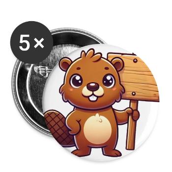 Adorable Beaver with Blank Sign Design - Buttons large 2.2''/56 mm (5-pack) - white - Front
