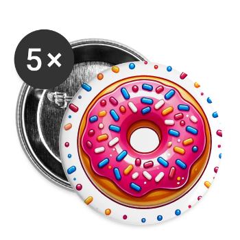 Pink Frosted Donut with Sprinkles - Buttons large 2.2''/56 mm (5-pack) - white - Front