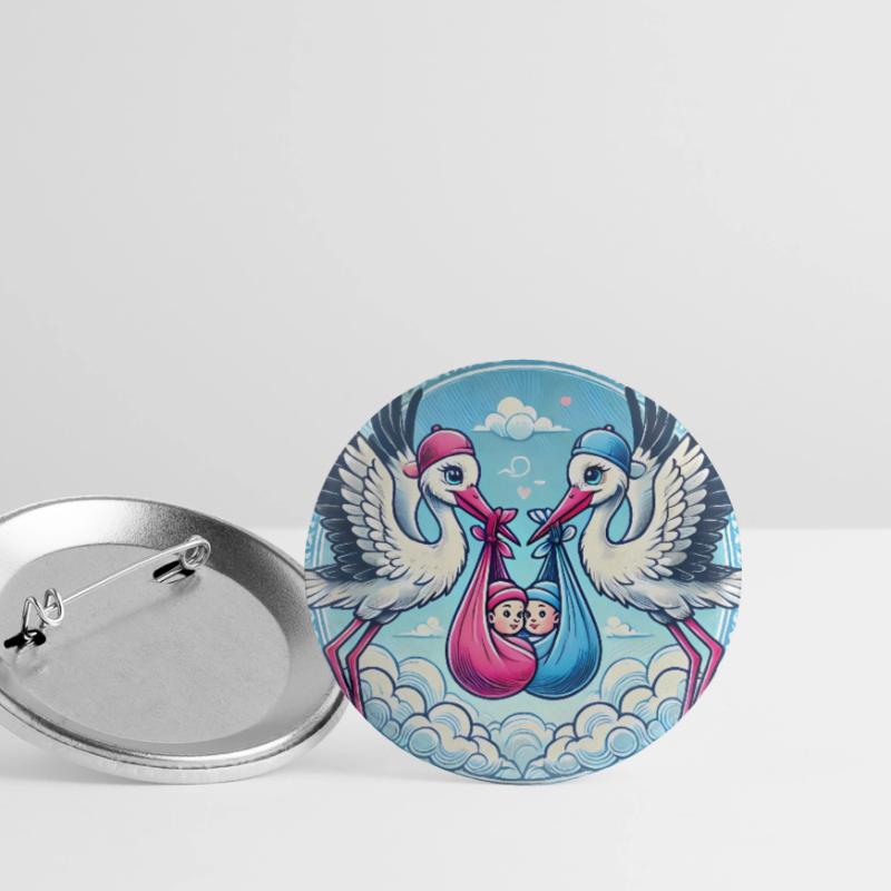 Rosa oder Blauer Storch Baby Bundle Design Buttons groß 56 mm (5er Pack)