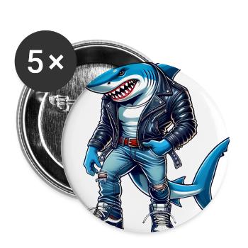 Cool Shark in Leather Jacket Design - Buttons large 2.2''/56 mm (5-pack) - white - Front