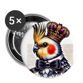Calopsitte royale avec nœud papillon couronne - Lot de 5 grands badges (56 mm) - blanc - Devant