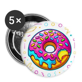 Neon Donut Bite with Sprinkles - Buttons large 2.2''/56 mm (5-pack) - white - Front