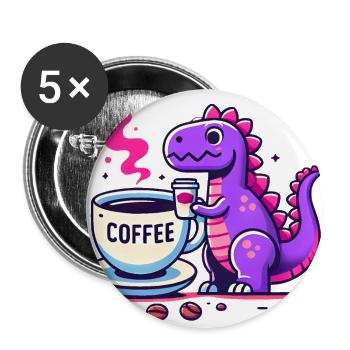 Purple Dino dégustant un café - Lot de 5 grands badges (56 mm) - blanc - Devant
