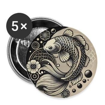 Koi Fisch Harmonie Design - Buttons groß 56 mm (5er Pack) - Weiß - Vorne