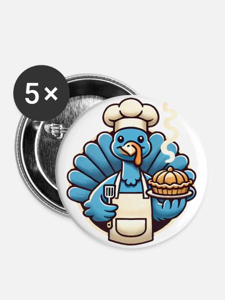 Chef Truthahn serviert Kürbiskuchen - Buttons groß 56 mm (5er Pack) - Weiß