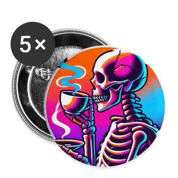 Neon Skeleton Sipping Coffee Design - Buttons large 2.2''/56 mm (5-pack) - white - Front