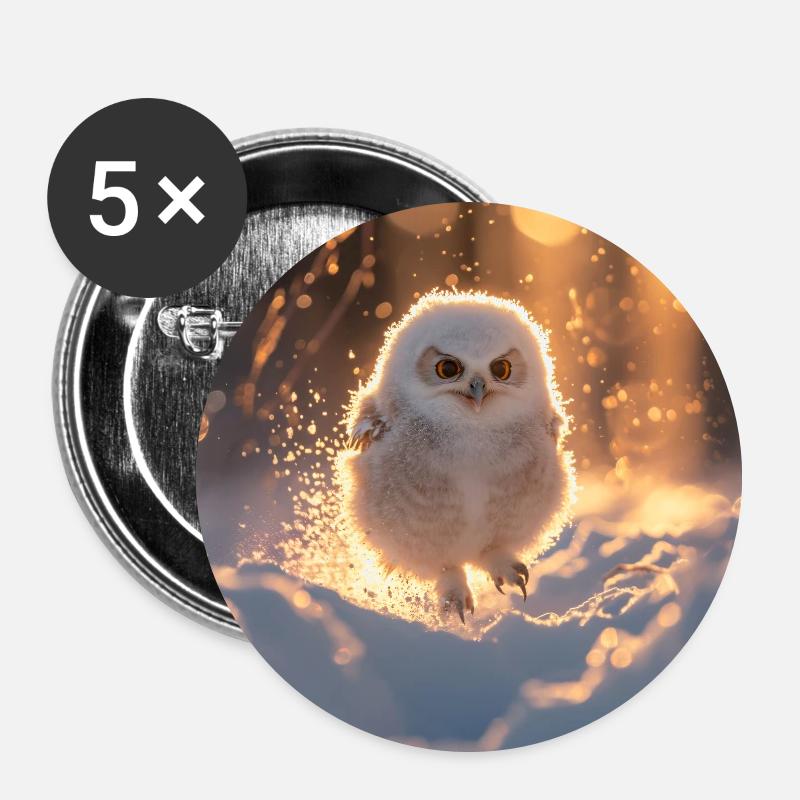 Owl hops through the snow - Buttons large 2.2''/56 mm (5-pack) - white