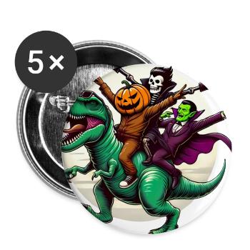 Gruseliges Trio Reiten TRex Halloween Spaß - Buttons groß 56 mm (5er Pack) - Weiß - Vorne