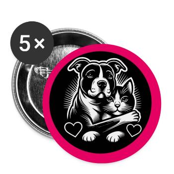 Staffordshire Terrier and Cat Love Friendship - Buttons large 2.2''/56 mm (5-pack) - white - Front