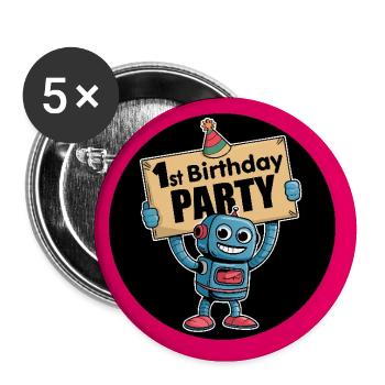 I'm 1 year first birthday with robot - Buttons large 2.2''/56 mm (5-pack) - white - Front