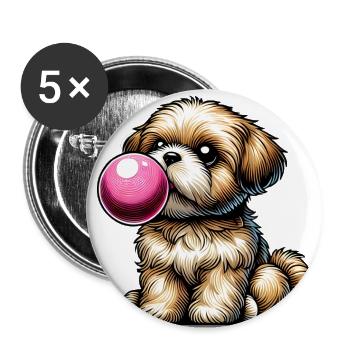 Verspielter Hund, der Kaugummi bläst - Buttons groß 56 mm (5er Pack) - Weiß - Vorne