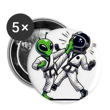 Alien vs Astronaut Karate Battle - Buttons large 2.2''/56 mm (5-pack) - white - Front