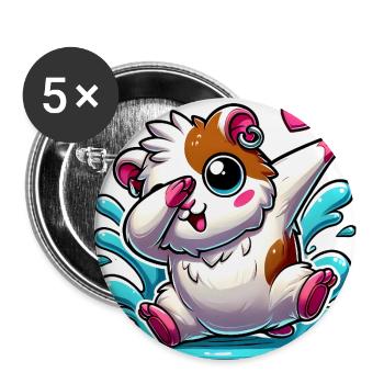 Tupfen Meerschweinchen Cartoon Aufkleber - Buttons groß 56 mm (5er Pack) - Weiß - Vorne