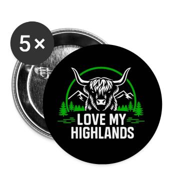 Liebe meine Highlands Schottisches Hochlandrind - Buttons groß 56 mm (5er Pack) - Weiß - Vorne