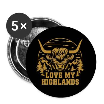 Liebe meine Highlands Schottisches Hochlandrind - Buttons groß 56 mm (5er Pack) - Weiß - Vorne