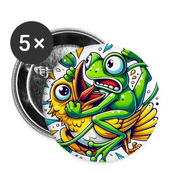 Lustiger Frosch, der sich an Vogel klammert Karikatur - Buttons groß 56 mm (5er Pack) - Weiß - Vorne