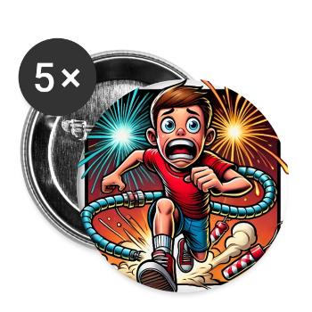Lustiges Feuerwerk Flucht Cartoon Design - Buttons groß 56 mm (5er Pack) - Weiß - Vorne