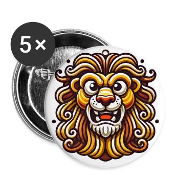 Heftiger Löwe Cartoon Aufkleber Design - Buttons groß 56 mm (5er Pack) - Weiß - Vorne