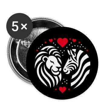 Leo and Zebra Love and Friendship - Buttons large 2.2''/56 mm (5-pack) - white - Front