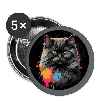 Mignon chat persan chat portrait à l’aquarelle - Lot de 5 grands badges (56 mm) - blanc - Devant