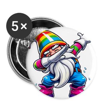 Dabbing Regenbogen Gnome Lustiges Geschenk - Buttons groß 56 mm (5er Pack) - Weiß - Vorne