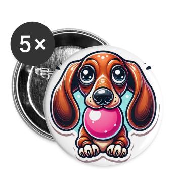 Dackel-Kaugummi-Cartoon-Design - Buttons groß 56 mm (5er Pack) - Weiß - Vorne