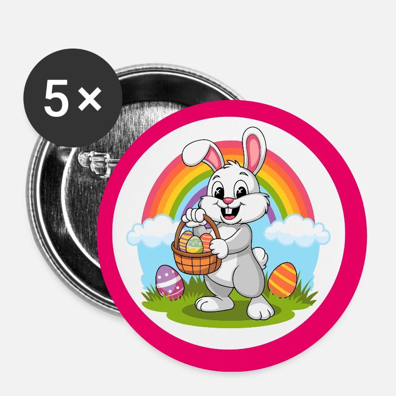 Funny Easter bunny with colorful eggs Easter eggs - Buttons large 2.2''/56 mm (5-pack) - white