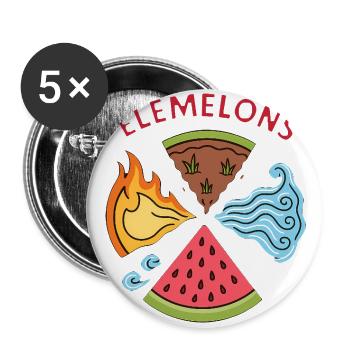 Elemelons Elementales Wassermelonen-Design - Buttons groß 56 mm (5er Pack) - Weiß - Vorne