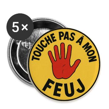 Touche pas à mon feuj - Lot de 5 grands badges (56 mm) - blanc - Devant