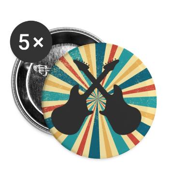 Guitare vintage - Lot de 5 grands badges (56 mm) - blanc - Devant