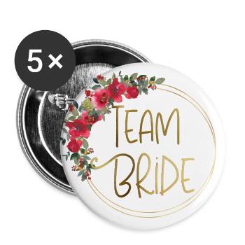 Équipe Bride! Couronne florale cœur personnalisable - Lot de 5 grands badges (56 mm) - blanc - Devant