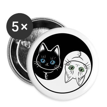 Cute black & white Yin Yang cat - Buttons large 2.2''/56 mm (5-pack) - white - Front