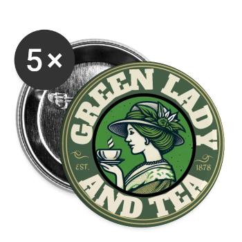 Green Lady and Tea - Buttons large 2.2''/56 mm (5-pack) - white - Front
