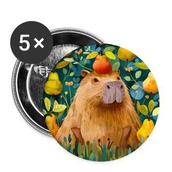 Capybara mit Birnen - Buttons groß 56 mm (5er Pack) - Weiß - Vorne