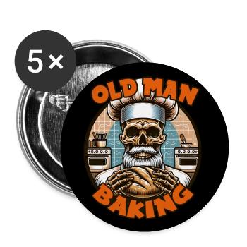 Old Man Baking Skull mit Bäckermütze mit Brot - Buttons groß 56 mm (5er Pack) - Weiß - Vorne