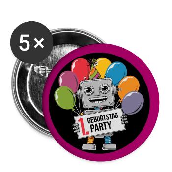 Ich bin 1 Jahr erster Geburtstag mit Roboter - Buttons groß 56 mm (5er Pack) - Weiß - Vorne