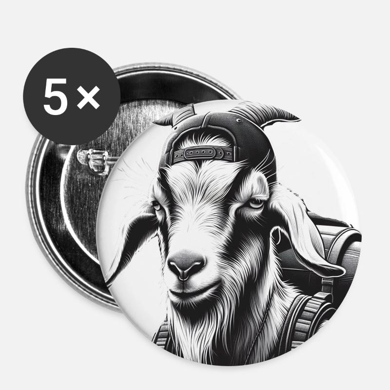 wandernde Tiere - Ziege (hiking goat1) - Buttons groß 56 mm (5er Pack) - Weiß