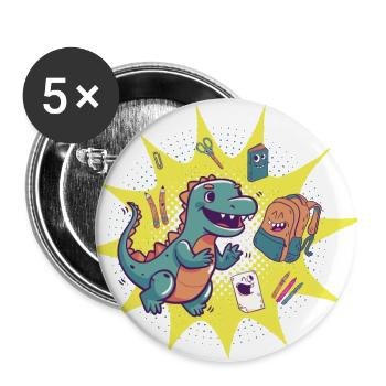 Dino School Enrolment - Buttons large 2.2''/56 mm (5-pack) - white - Front