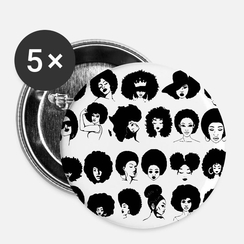 Afro woman - Buttons large 2.2''/56 mm (5-pack) - white