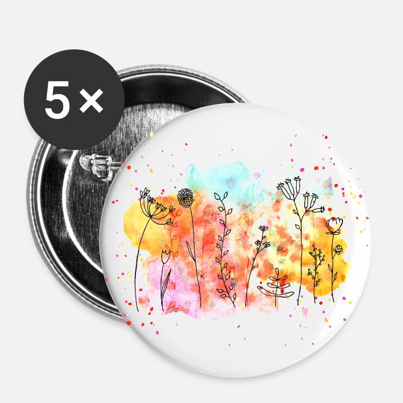 Flower Meadow Watercolors | Spring & Summer - Buttons large 2.2''/56 mm (5-pack) - white