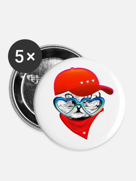 Katze lustig - Buttons groß 56 mm (5er Pack) - Weiß