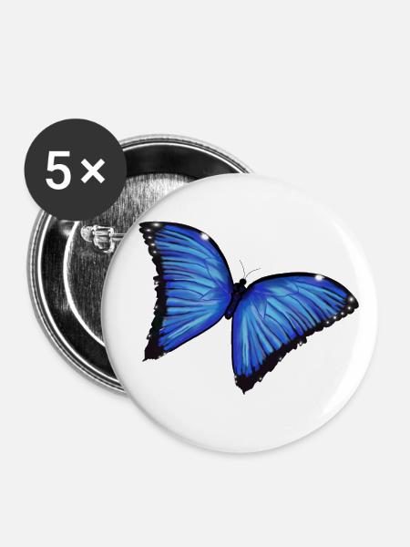 Blaue Schmetterlingsliebe - Buttons groß 56 mm (5er Pack) - Weiß