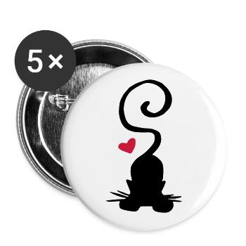Katze rotes Herz / cat - heart - yoga - Buttons groß 56 mm (5er Pack) - Weiß - Vorne