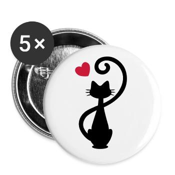 Katze - Katzendame - Cat - Chat - kitty - Buttons groß 56 mm (5er Pack) - Weiß - Vorne