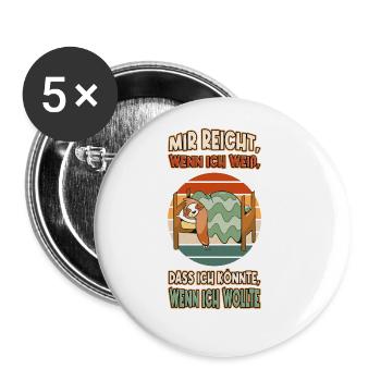 Faultier Chillen Faul Müde Lustlos Spruch Lustig - Buttons groß 56 mm (5er Pack) - Weiß - Vorne