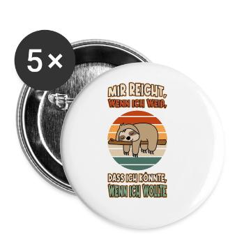Faultier Chillen Faul Müde Lustlos Spruch Lustig - Buttons groß 56 mm (5er Pack) - Weiß - Vorne