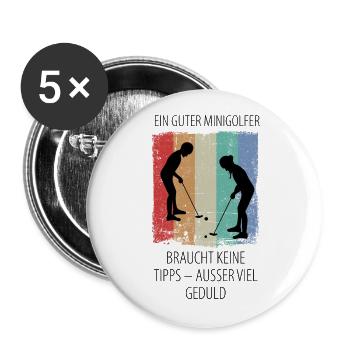 MINIGOLF MINIGOLFER MINIGOLFERIN Minigolfspieler - Buttons groß 56 mm (5er Pack) - Weiß - Vorne