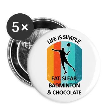 Badminton Federball Badmintonspieler Schokolade - Buttons groß 56 mm (5er Pack) - Weiß - Vorne