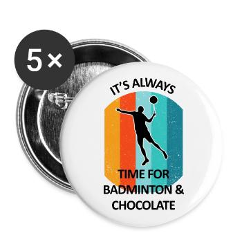 Badminton Federball Badmintonspieler Schokolade - Buttons groß 56 mm (5er Pack) - Weiß - Vorne