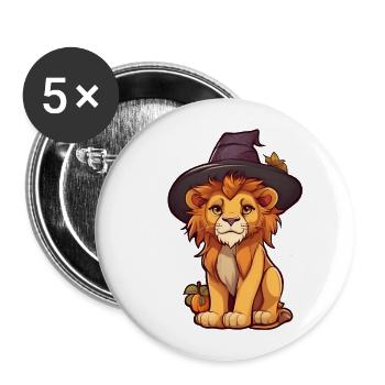 Lion d’Halloween mignon avec chapeau de sorcière. - Lot de 5 grands badges (56 mm) - blanc - Devant